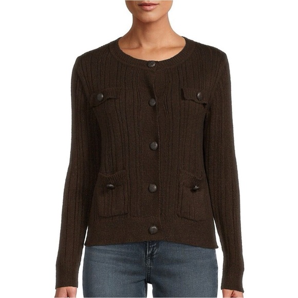 Max Studio Sweaters - Max Studio Button Cardigan Pockets Brown Quiet Luxury Office Classic Women Small